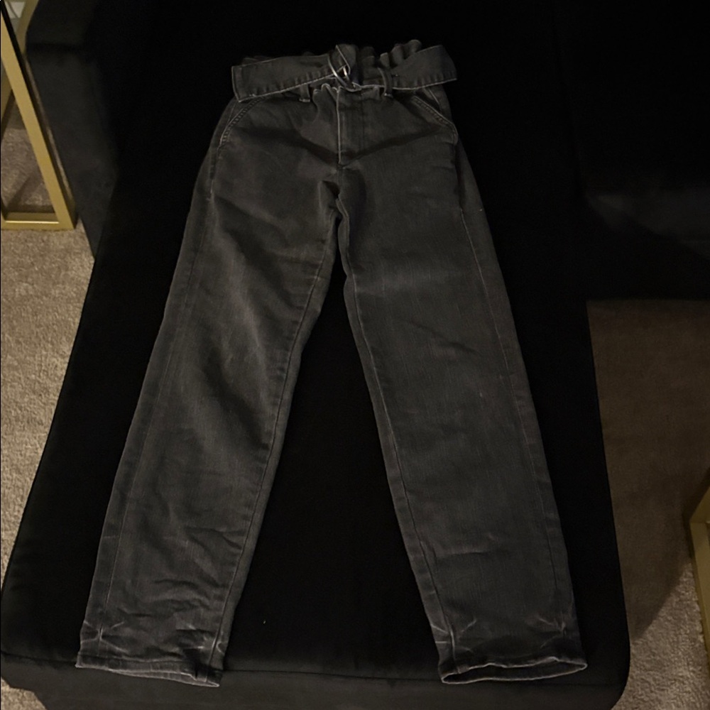 Express Black Super High Rise Stretch Belted Jeans Size 00R Perfect Condition!!